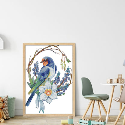 Bird Wreath - 14CT Counted Cross Stitch 21*31CM(Joy Sunday)