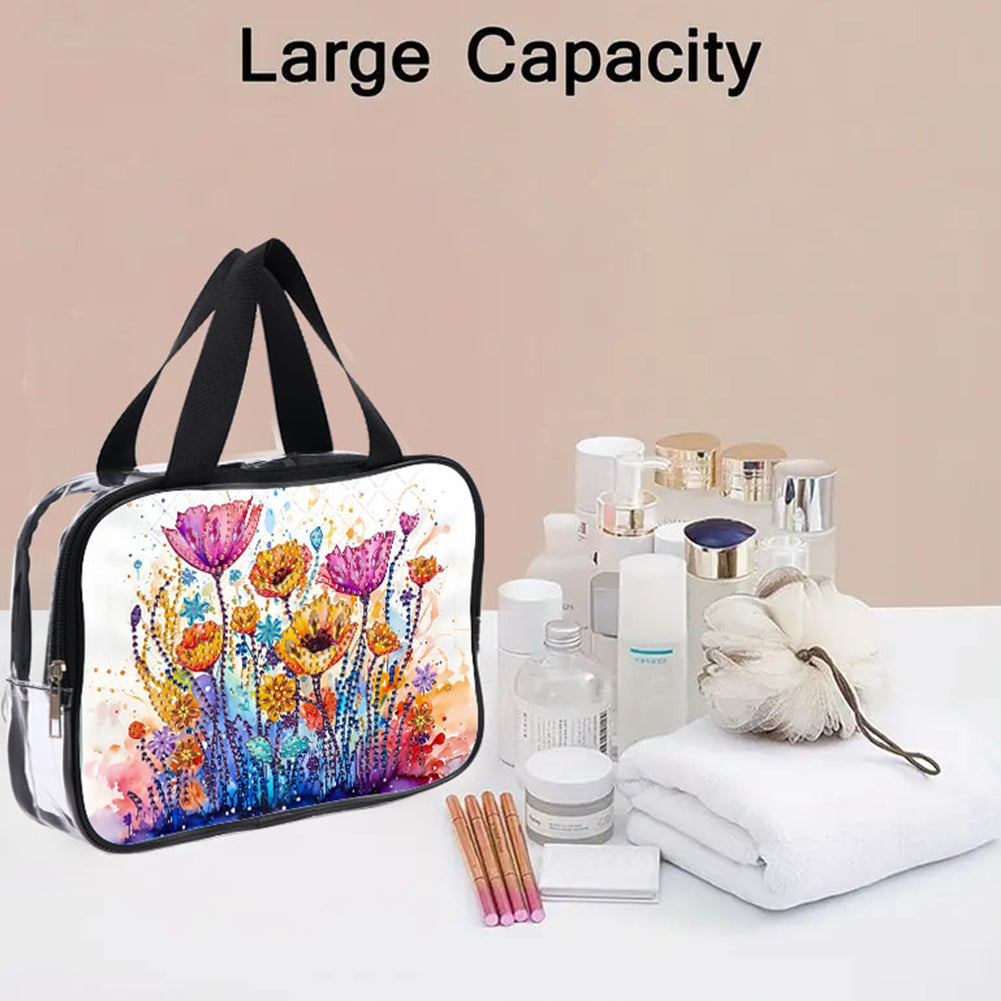 DIY Flower Diamond Painting Bling Rhinestone Makeup Bag Large Storage Bag
