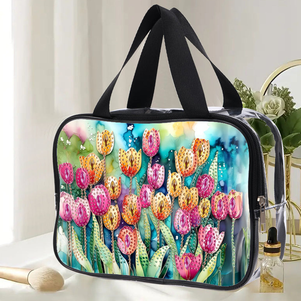 DIY Flower Diamond Painting Bling Rhinestone Makeup Bag Large Storage Bag