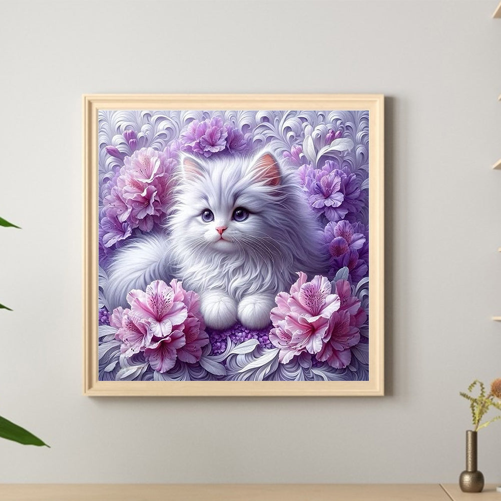 Cat And Flower - Full Round Drill Diamond Painting 30*30CM