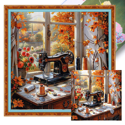Sewing Machine - 11CT Stamped Cross Stitch 50*50CM