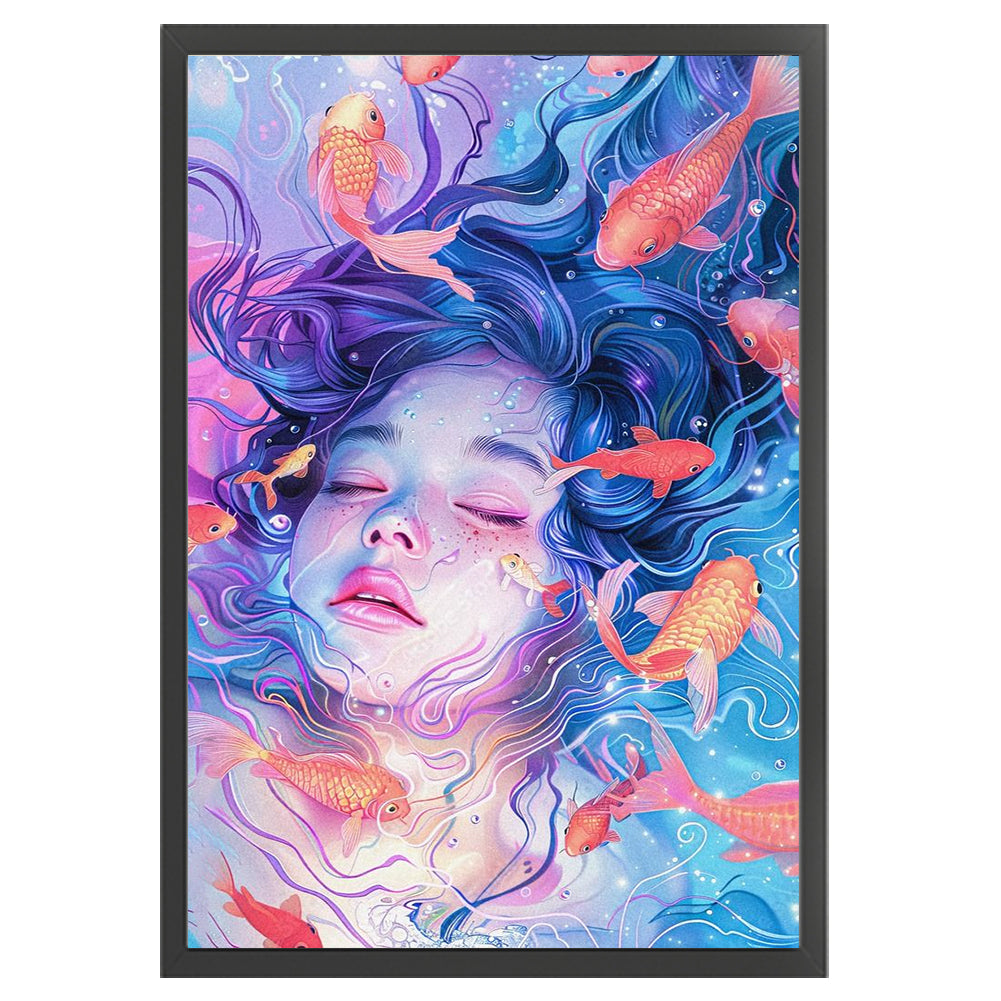 Goldfish Girl - 11CT Stamped Cross Stitch 40*60CM