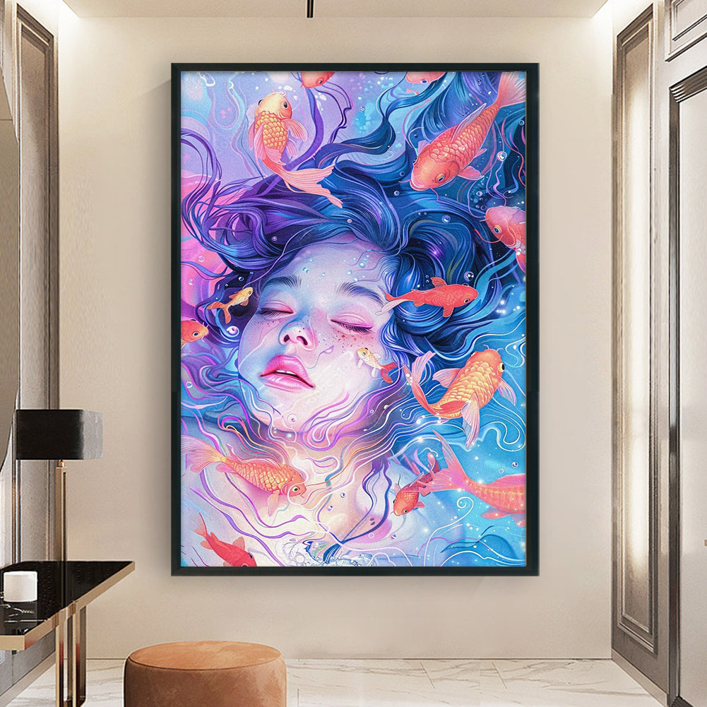 Goldfish Girl - 11CT Stamped Cross Stitch 40*60CM