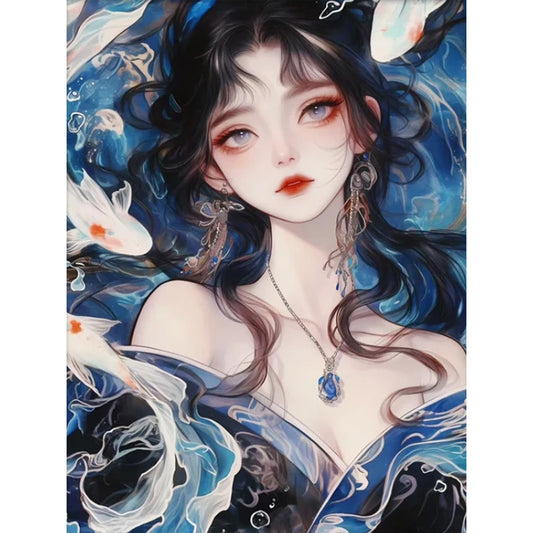 Carp Girl - 11CT Stamped Cross Stitch 45*60CM
