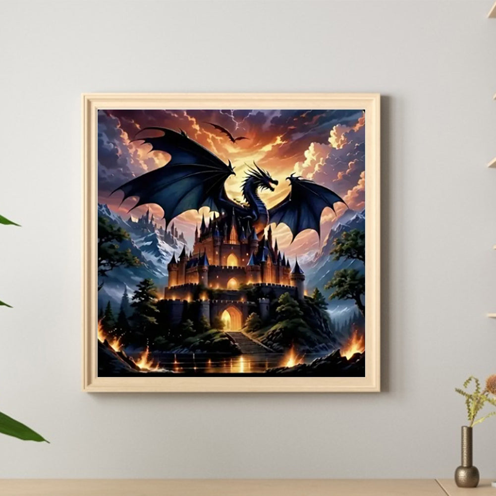 Castle And Dragon - Full Round Drill Diamond Painting 40*40CM