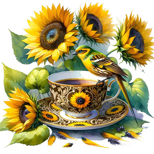 Sunflower Bird Teacup - 14CT Counted Cross Stitch 40*40CM