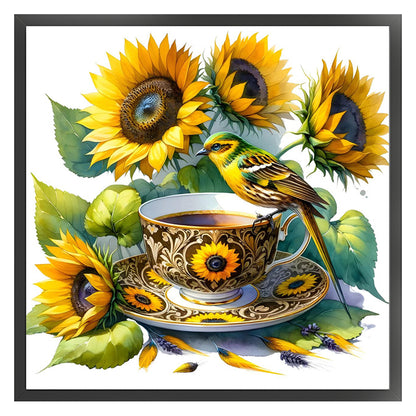 Sunflower Bird Teacup - 14CT Counted Cross Stitch 40*40CM