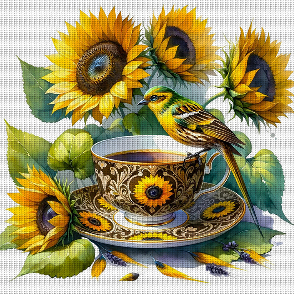 Sunflower Bird Teacup - 14CT Counted Cross Stitch 40*40CM