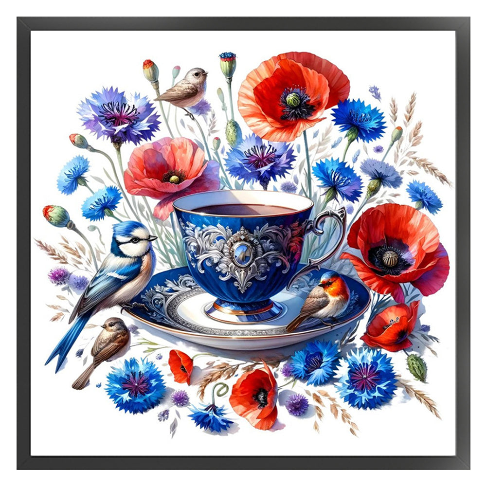 Poppy Bird Teacup - 14CT Counted Cross Stitch 40*40CM