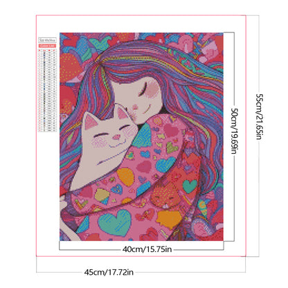 Loving Cat Girl - Partial AB Full Round Drill Diamond Painting 40*50CM