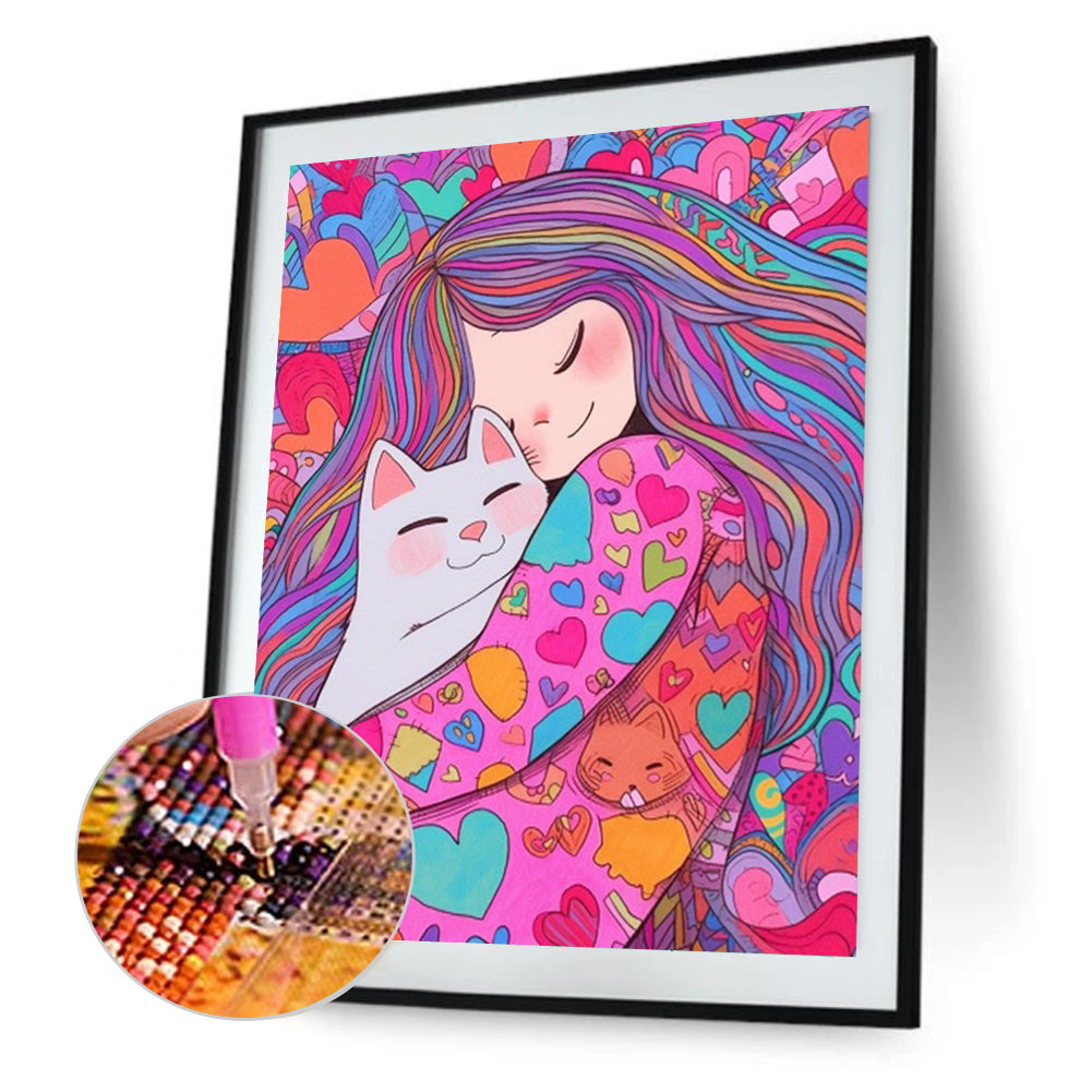 Loving Cat Girl - Partial AB Full Round Drill Diamond Painting 40*50CM
