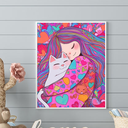 Cute Cat Girl - Full Round Drill Diamond Painting 40*50CM(Partial AB)