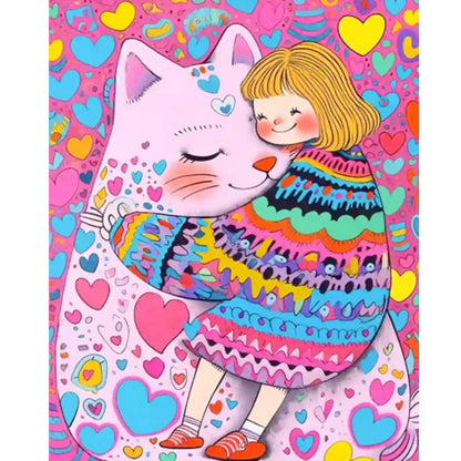 Loving Cat Girl - Partial AB Full Round Drill Diamond Painting 40*50CM