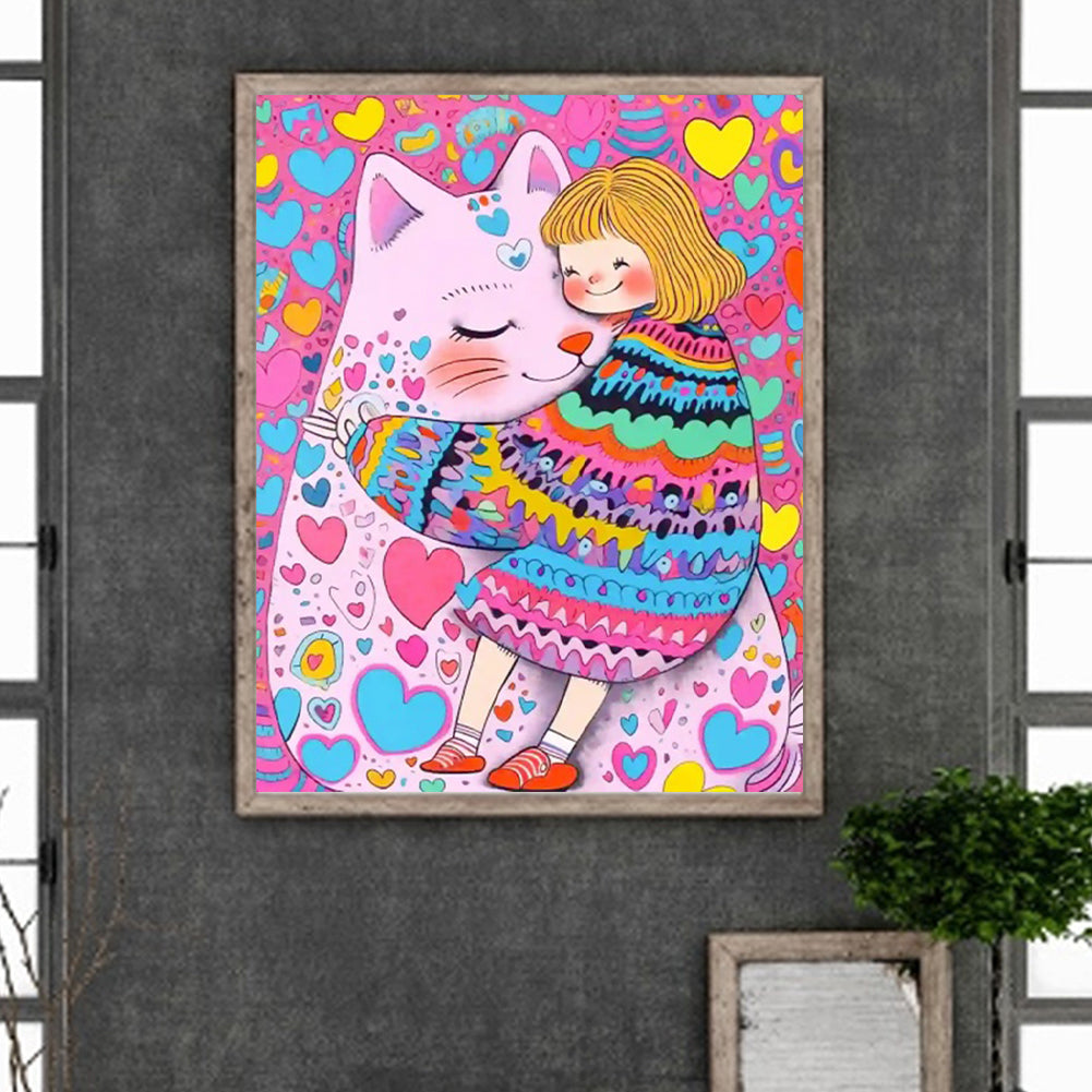 Loving Cat Girl - Partial AB Full Round Drill Diamond Painting 40*50CM