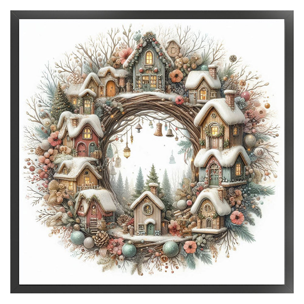 Winter Cottage Wreath - 14CT Counted Cross Stitch 40*40CM