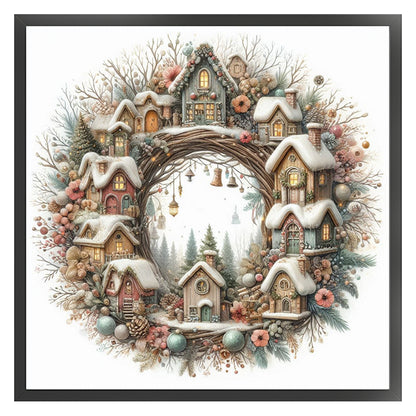 Winter Cottage Wreath - 14CT Counted Cross Stitch 40*40CM