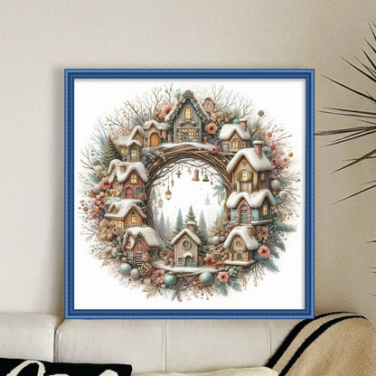 Winter Cottage Wreath - 14CT Counted Cross Stitch 40*40CM