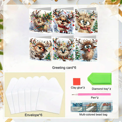 6PCS DIY Diamond Art Greeting Cards Deer Designs Congratulations Cards & Gifts