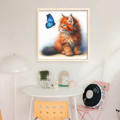 Butterfly And Orange Cat - 18CT Stamped Cross Stitch 25*25CM