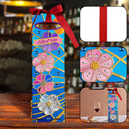 Wooden 5D/DIY Diamond Painting Art Wine Bag Kit for Party Wine Decor (Flowers)
