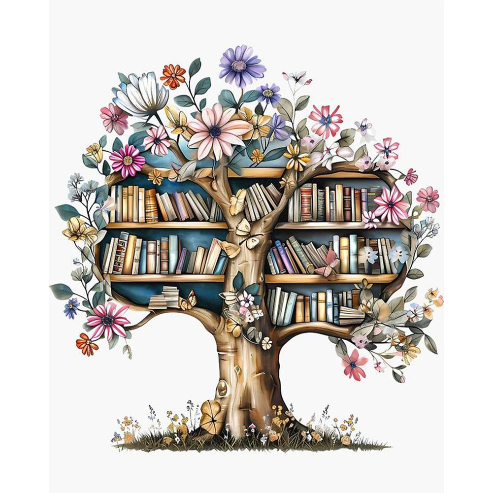 Bookshelf Tree - 11CT Stamped Cross Stitch 40*50CM