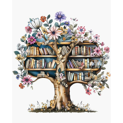 Bookshelf Tree - 11CT Stamped Cross Stitch 40*50CM