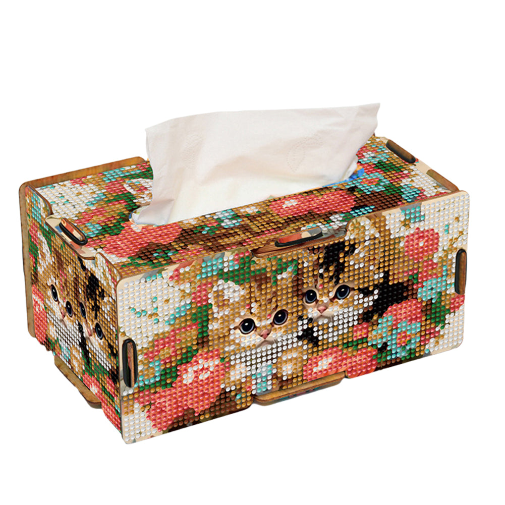 Diamond Painting Tissue Box Kits Rhinestone Craft Kit (Kitten Flower Basket)