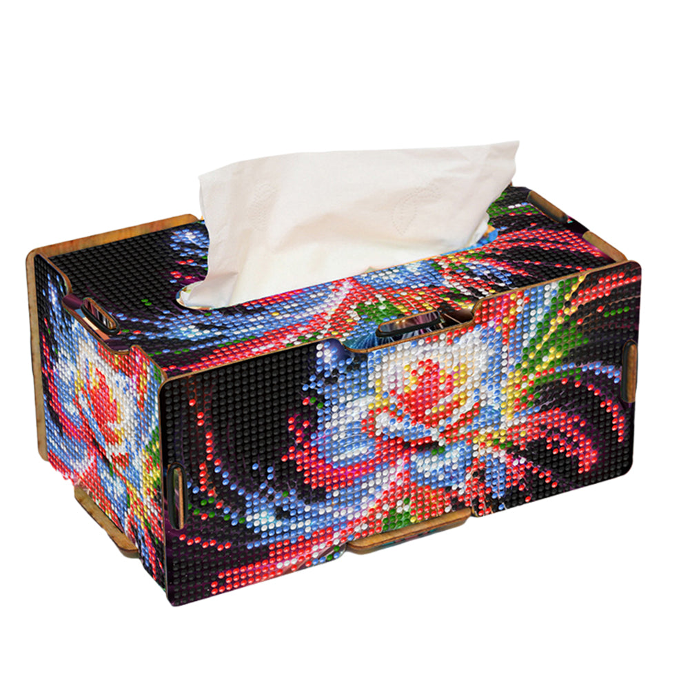 Diamond Painting Tissue Box Kits Rhinestone Craft Kit (Colorful White Rose)