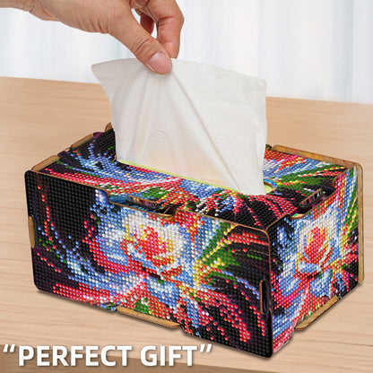 Diamond Painting Tissue Box Kits Rhinestone Craft Kit (Colorful White Rose)