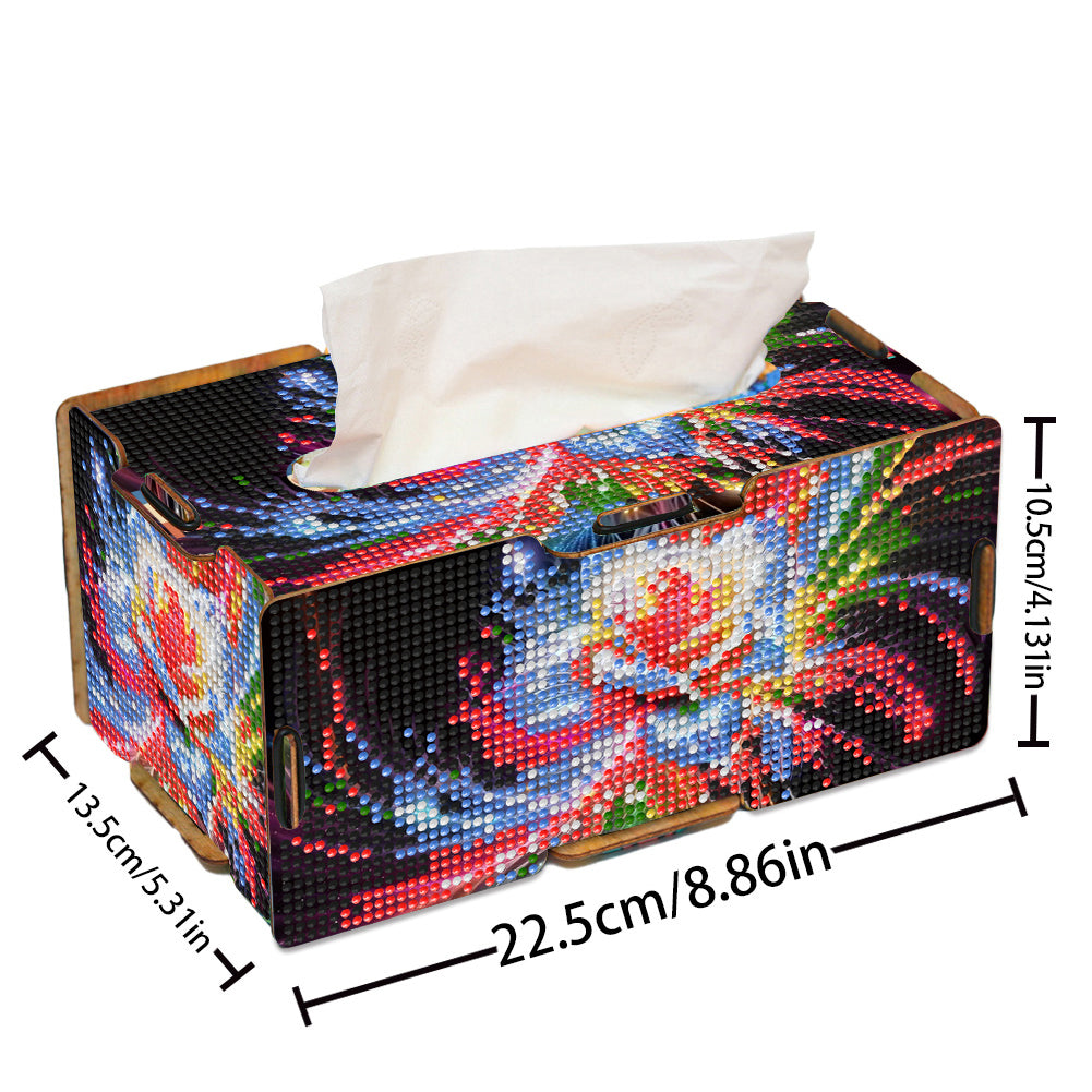 Diamond Painting Tissue Box Kits Rhinestone Craft Kit (Colorful White Rose)