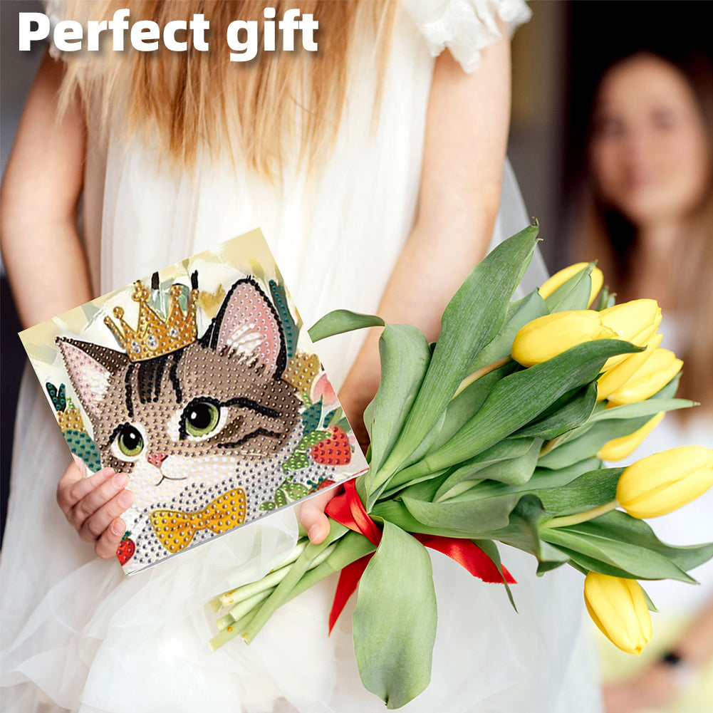 6PCS DIY Diamond Art Greeting Cards Cat Theme Congratulations Cards & Gifts