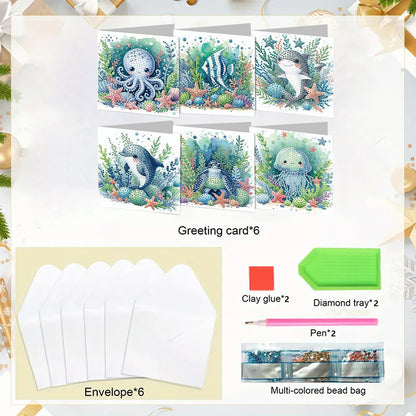 6PCS DIY Diamond Art Greeting Cards Ocean Theme Congratulations Cards & Gifts