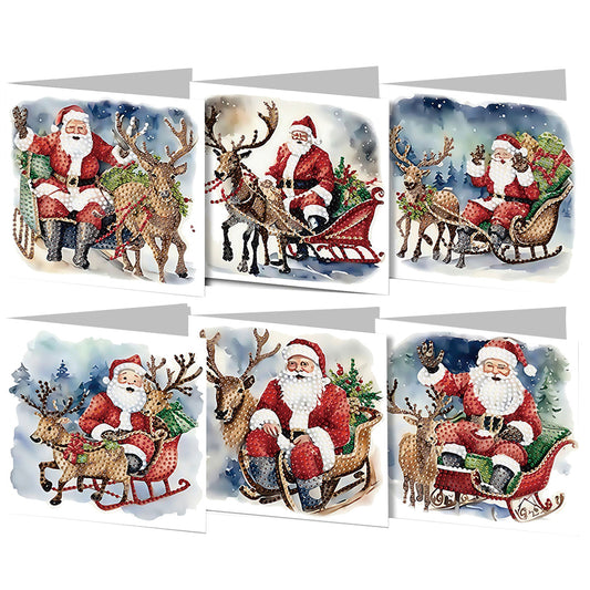 6PCS DIY Diamond Art Greeting Cards Santa Claus Congratulations Cards Gifts