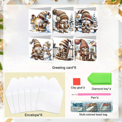 6PCS DIY Diamond Art Greeting Cards Winter Gnome Congratulations Cards & Gifts
