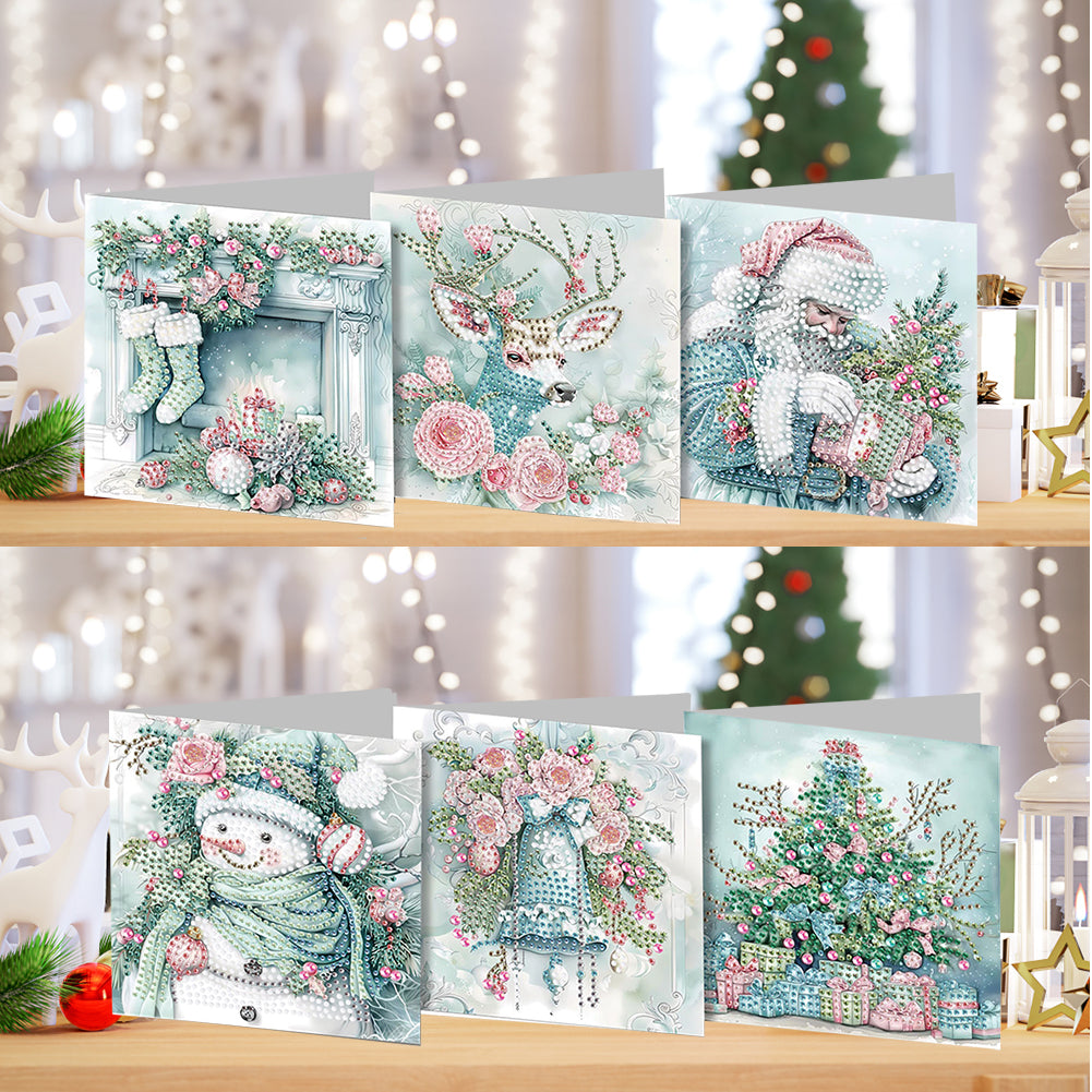 6PCS DIY Diamond Art Greeting Cards Winter Christmas Congratulations Cards Gifts