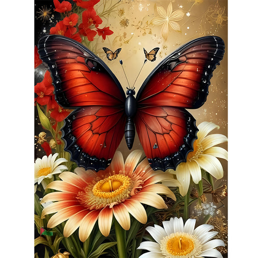 Butterfly And Daisy - Full Round Drill Diamond Painting 30*40CM