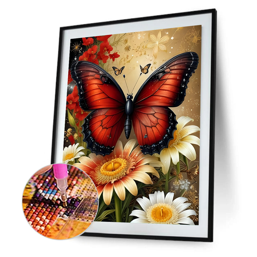 Butterfly And Daisy - Full Round Drill Diamond Painting 30*40CM