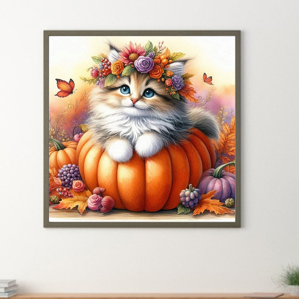 Halloween Pumpkin Cat - Full Round Drill Diamond Painting 40*40CM