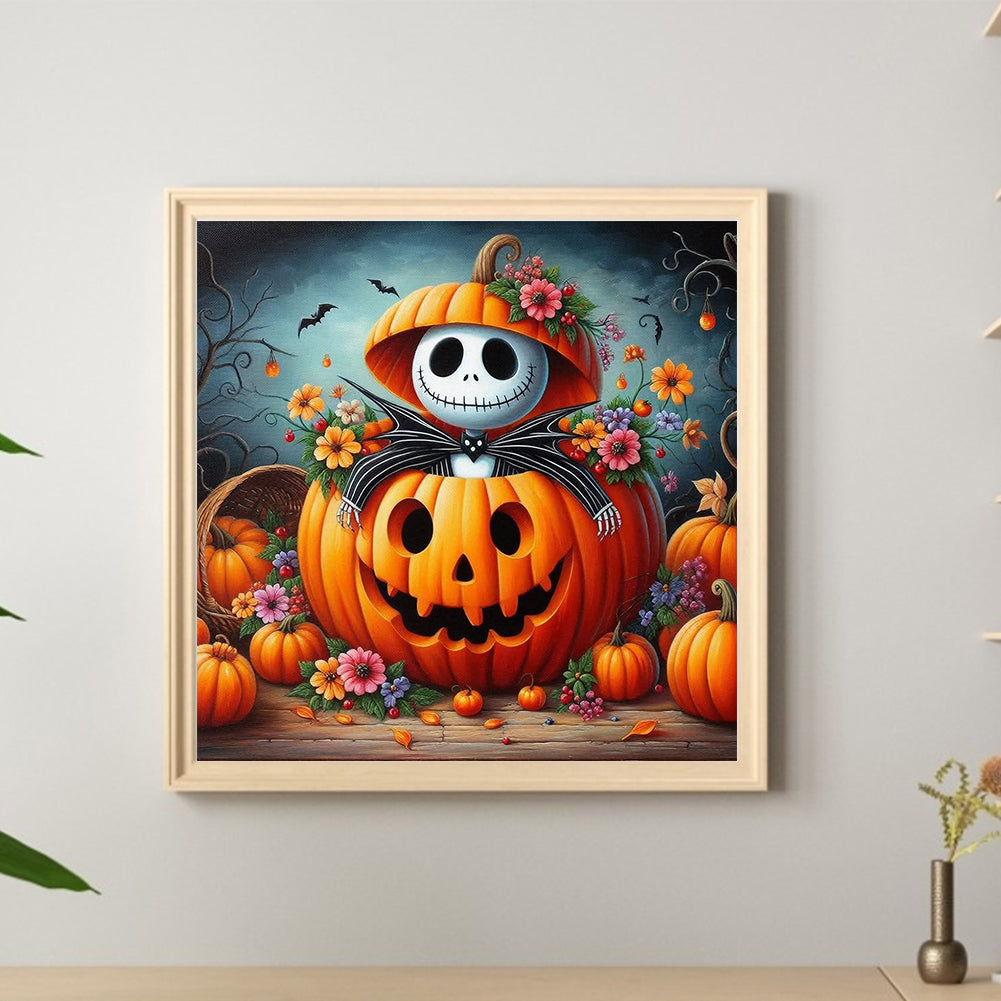 Halloween Pumpkin Skeleton - Full Round Drill Diamond Painting 40*40CM