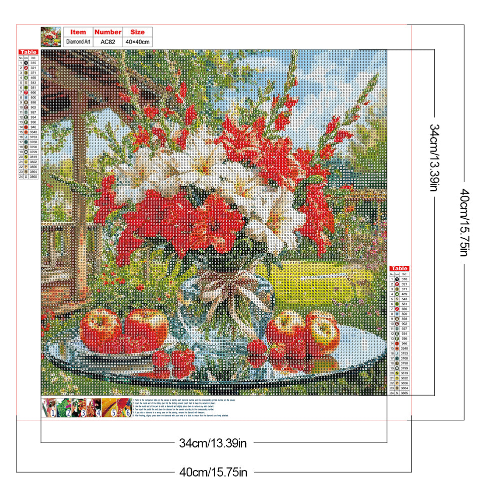 Yard Flower Scenery - Full Round Drill Diamond Painting 40*40CM