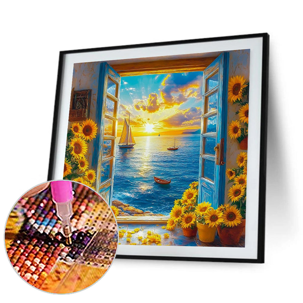 Sea View From The Window - Full Round Drill Diamond Painting 40*40CM