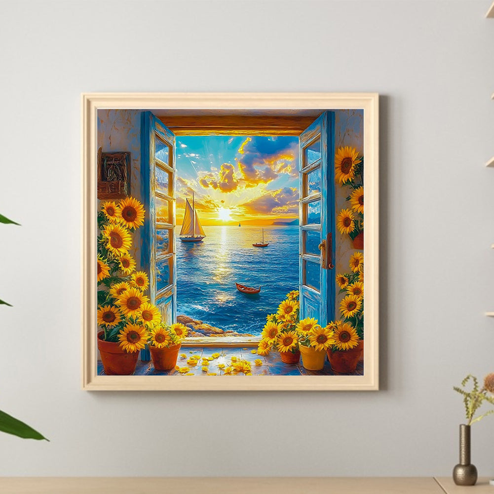 Sea View From The Window - Full Round Drill Diamond Painting 40*40CM