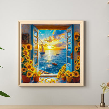 Sea View From The Window - Full Round Drill Diamond Painting 40*40CM
