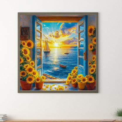 Ocean View From The Window - Full Round Drill Diamond Painting 40*40CM