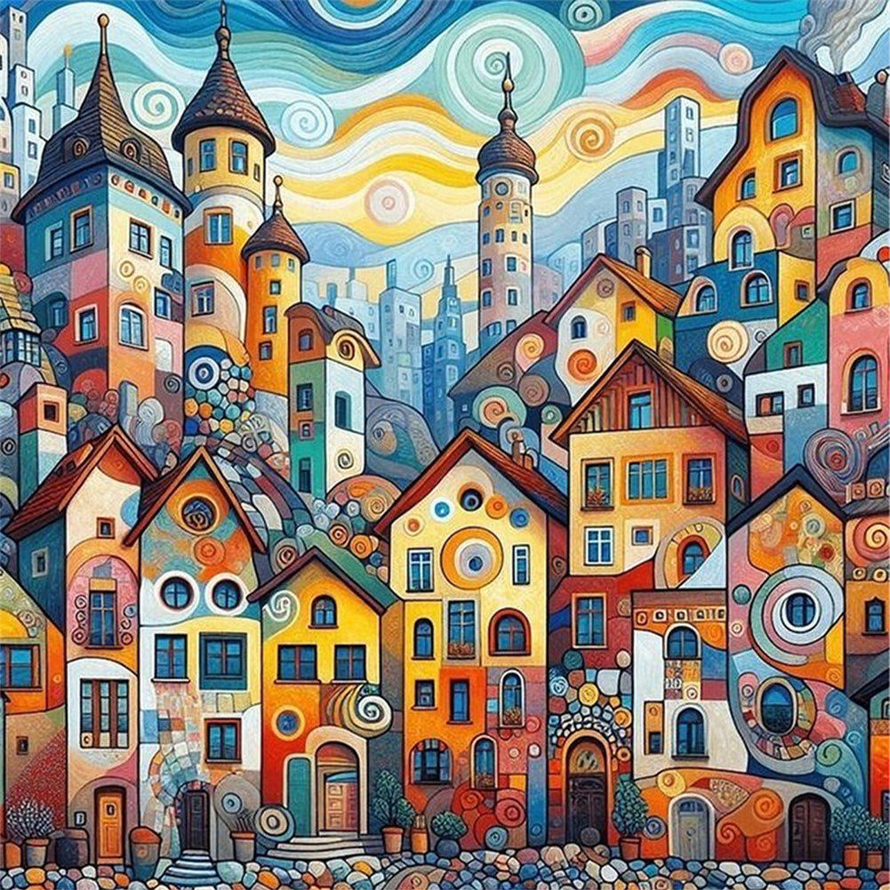 Colorful Town - 11CT Stamped Cross Stitch 50*50CM
