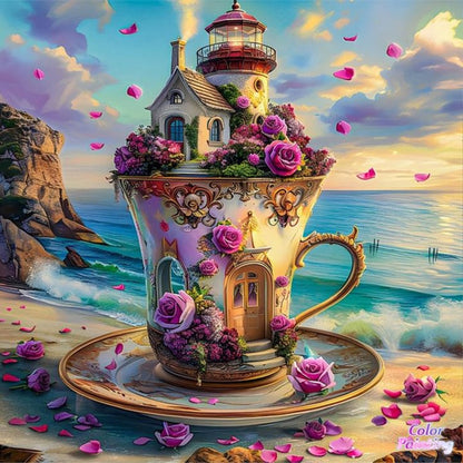 Seaside Teacup Castle - Full Round Drill Diamond Painting 40*40CM