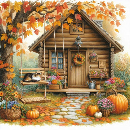 Autumn Cabin - Full Round Drill Diamond Painting 40*40CM