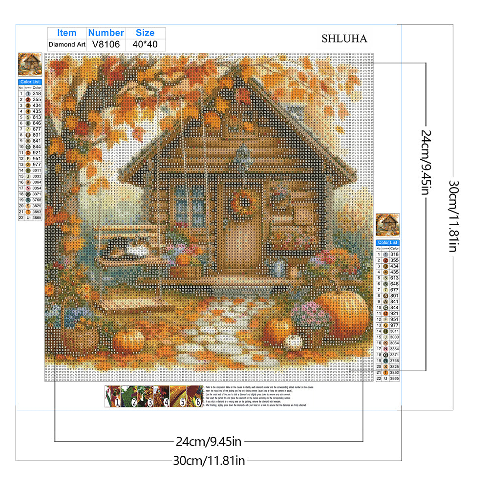 Autumn Cabin - Full Round Drill Diamond Painting 40*40CM