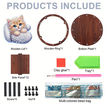 DIY Diamond Painting Storage Box Rhinestones Decorative Snack Case Kit (Cat)