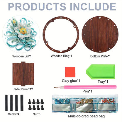 DIY Diamond Painting Storage Box Rhinestones Decorative Snack Case Kit (Flower)